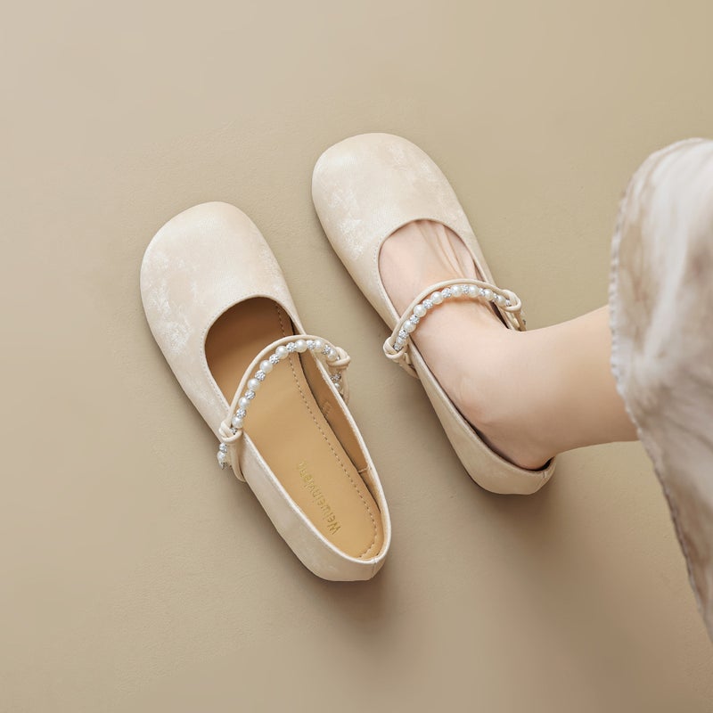 Giày Ballet Cute Round Toe Ballet Shoes Shallow Mouth One-Strap Shoes - Image 2